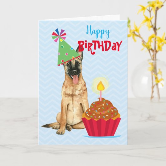 Carte Anniversaire Cupcake Malinois (Fleur jaune)