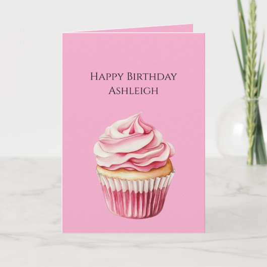 Carte Anniversaire Cupcake Rose (Devant)