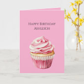 Carte Anniversaire Cupcake Rose (Fleur jaune)