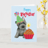 Carte Anniversaire Cupcake Scottish Terrier (Fleur jaune)