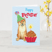 Carte Anniversaire Cupcake Shiba Inu (Fleur jaune)