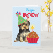 Carte Anniversaire Cupcake Yorkie (Fleur jaune)