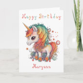 Carte Anniversaire Cute Rainbow Unicorn (Devant)