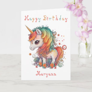 Carte Anniversaire Cute Rainbow Unicorn