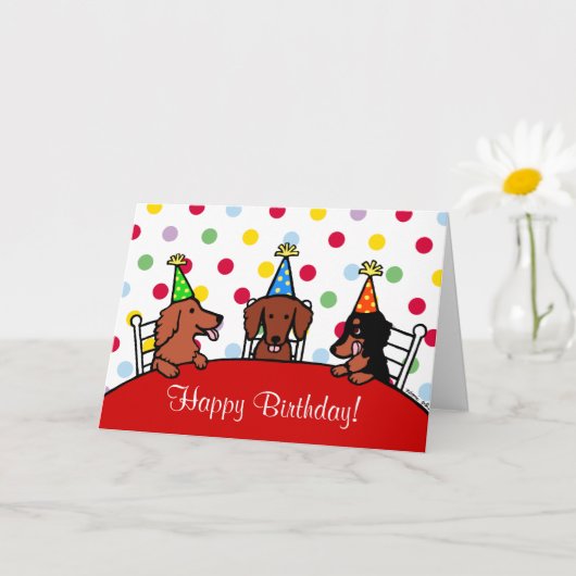 Carte Anniversaire Dachshund Cartoon Polka Dot (Petite plante)