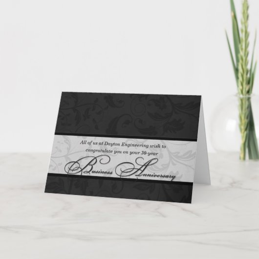 Carte Anniversaire d'affaires Elegant Black Damask (Devant)