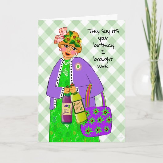 Carte Anniversaire Dame habillée comme la reine apporte  (Devant)