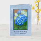 Carte Anniversaire, Dame spéciale, Hydrangée bleue en 3D (Fleur jaune)