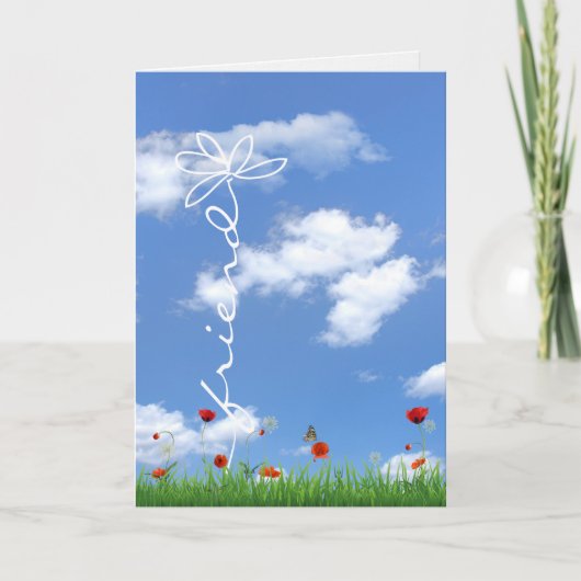 Carte anniversaire d'ami avec nuage et fleurs (Devant)