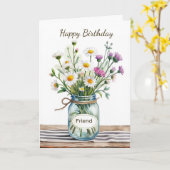 Carte Anniversaire d'ami Fleurs sauvages Pot Mason (Fleur jaune)