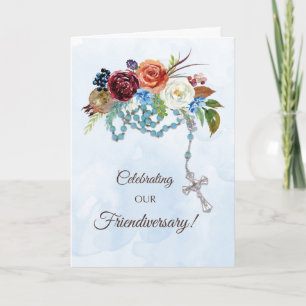 Carte Anniversaire d'amitié avec rosaire catholique et f