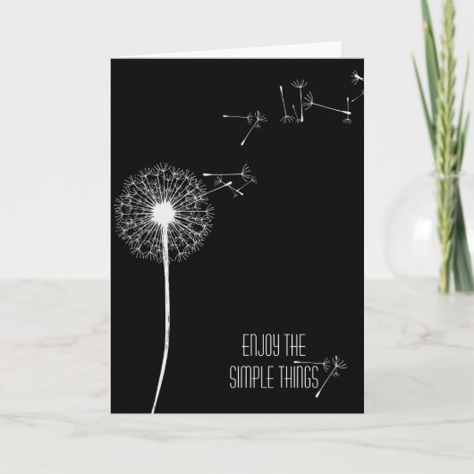 Carte Anniversaire Dandelion blanc et graines sur noir (Devant)