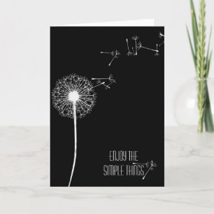 Carte Anniversaire Dandelion blanc et graines sur noir