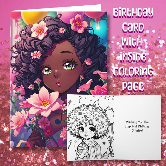 Carte Anniversaire d'Anime afro-américaine