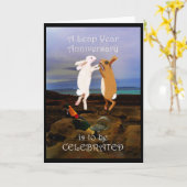 Carte Anniversaire d'année bissextile, deux lapins (Fleur jaune)