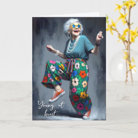 Carte Anniversaire Danser Vielle Dame (Fleur jaune)