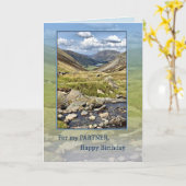 Carte Anniversaire d'associé avec un paysage de montagne (Fleur jaune)