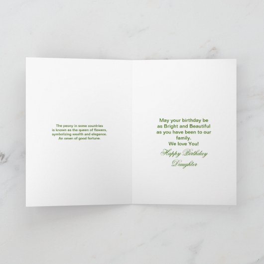 CARTE ANNIVERSAIRE - DAUGHTER-IN-LOVE - PEONIES/BOW (Intérieur)