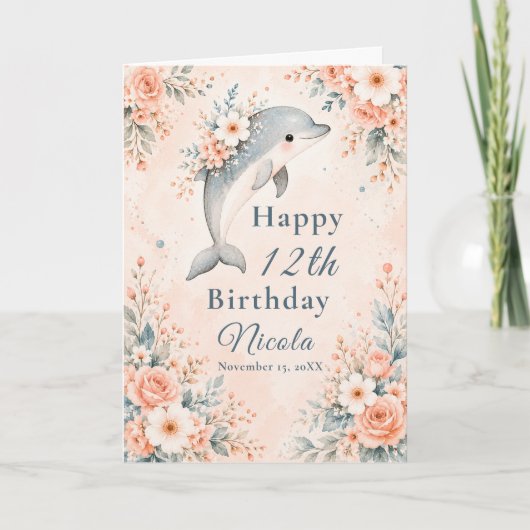 Carte Anniversaire Dauphin Floral (Devant)