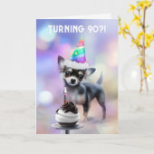Carte Anniversaire de 90 ans avec Chihuahua Chiot mignon (Fleur jaune)