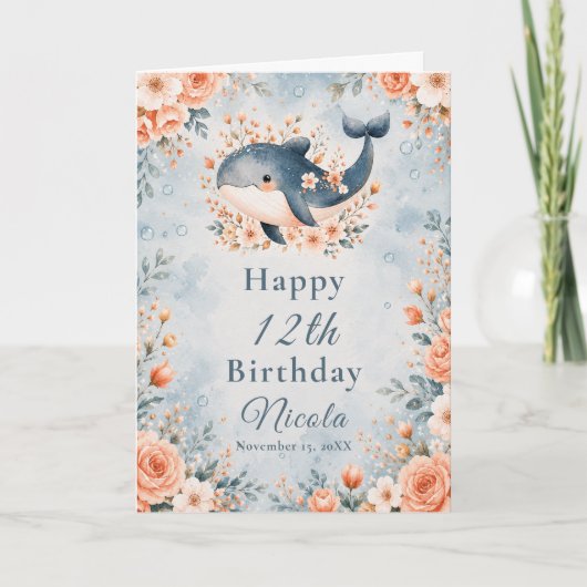 Carte Anniversaire de Baleine Florale (Devant)