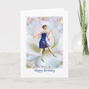 Carte Anniversaire de Ballerina en bleu sur une rose bla