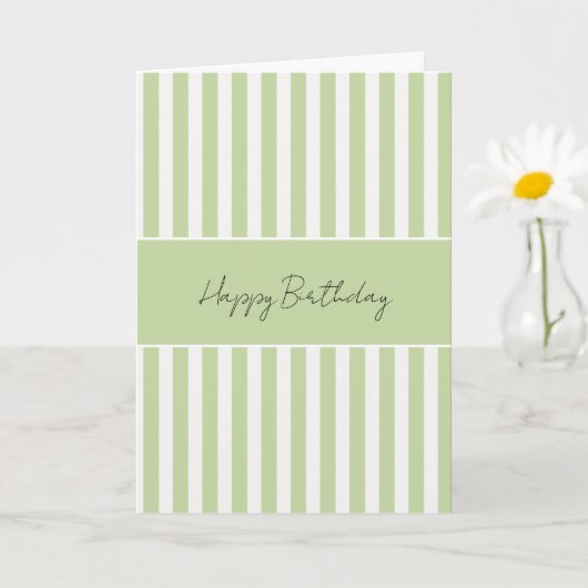 Carte Anniversaire de bandes blanches vertes (Petite plante)