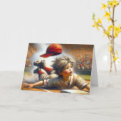 Carte Anniversaire De Baseball Garçon Glissant Dans La P (Fleur jaune)