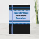 Carte Anniversaire de Blue Retro Grandson<br><div class="desc">Carte d'anniversaire pour petit-fils avec amusant bleu et noir rétro motif et verset réfléchi.</div>