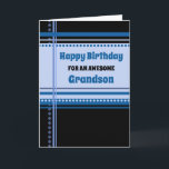 Carte Anniversaire de Blue Retro Grandson<br><div class="desc">Carte d'anniversaire pour petit-fils avec amusant bleu et noir rétro motif et verset réfléchi.</div>