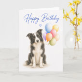 Carte Anniversaire de Border Collie (Fleur jaune)