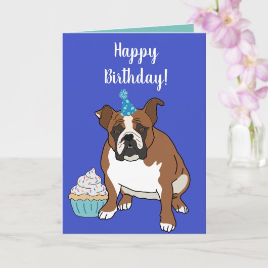 Carte Anniversaire de Bouledogue Anglais personnalisable (Orchidée)