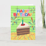 Carte Anniversaire de Boyfriend Piece of Cake<br><div class="desc">Carte de voeux en papier Joyeux Anniversaire Boyfriend avec une illustration colorée d'un morceau de gâteau au chocolat en couches. Design lumineux avec panneau Joyeux Anniversaire,  confettis,  serpentins et feux d'artifice. Des puns de gâteau amusants à l'intérieur. Copyright © Shoaff Ballanger Studios,  2022.</div>