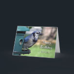 Carte Anniversaire de Brother, Jay bleu sur le mangeur d<br><div class="desc">Une Jay Bleue à une mangeoire d'oiseaux est présentée sur cette carte d'anniversaire pour un frère. Grande carte pour l'observateur d'oiseaux dans votre vie. Copyright © 2014,  Shoaff Ballanger Studios.</div>