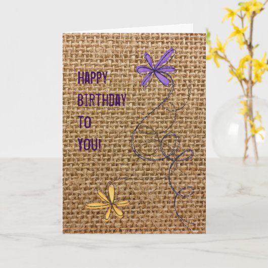 Carte Anniversaire de Burlap (Fleur jaune)