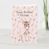 Carte Anniversaire de Cerfs doux à la rose rose enchanté (Devant)