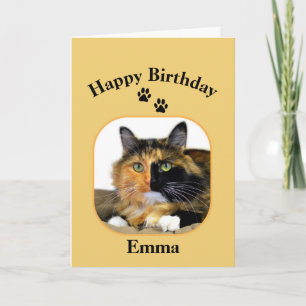 Carte Anniversaire de chat de calicot d'Emma joyeux
