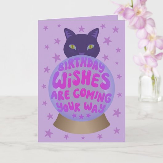 Carte Anniversaire de chat noir Fortune (Orchidée)