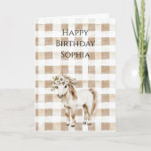 Carte Anniversaire de Cheval Fleurs Rayures Ecossais Bla (Devant)