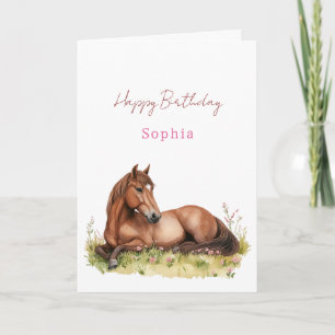Carte Anniversaire de Cheval Floral Rose Féminin