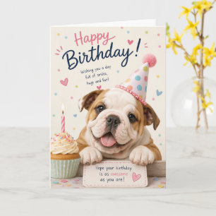 CARTE ANNIVERSAIRE DE CHIEN BOULEDOGUE ANGLAIS MIGNON