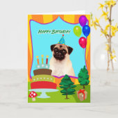 Carte Anniversaire de chien de carlin (Fleur jaune)