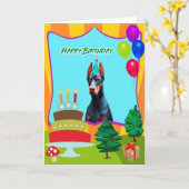 Carte Anniversaire de chien de dobermann (Fleur jaune)