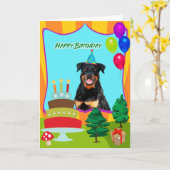 Carte Anniversaire de chien de rottweiler (Fleur jaune)