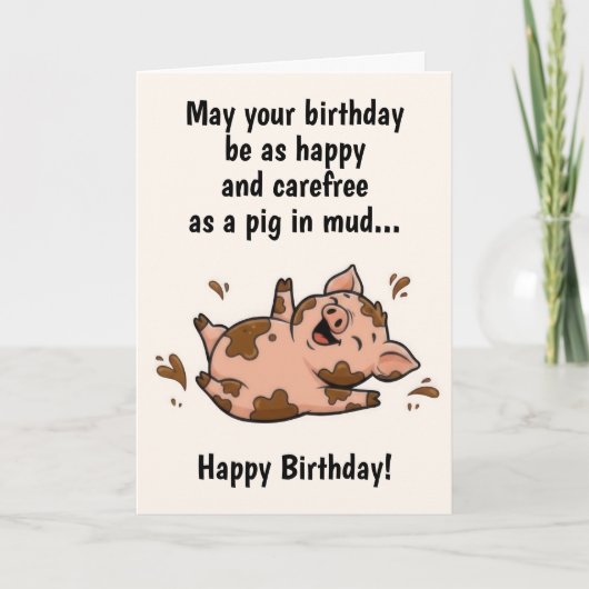 Carte Anniversaire de cochon drôle (Devant)