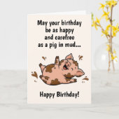 Carte Anniversaire de cochon drôle (Fleur jaune)