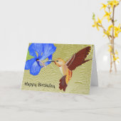 Carte Anniversaire de colibri et de ketmie bleue joyeux (Fleur jaune)