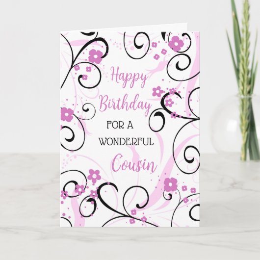 Carte Anniversaire de Cousin aux perles noires violettes (Devant)