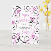 Carte Anniversaire de Cousin aux perles noires violettes (Fleur jaune)