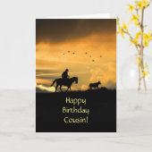 Carte Anniversaire de Cousin avec Cowboy et Steer Sunset (Fleur jaune)